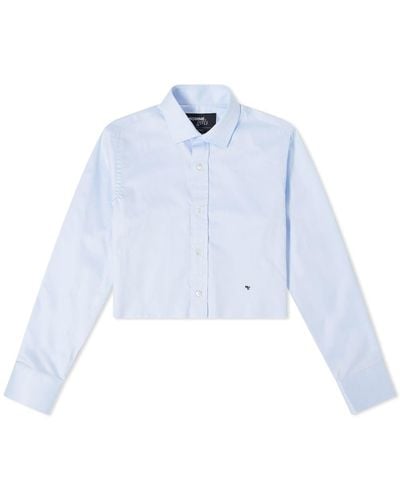 HOMMEGIRLS Cropped Button Up Shirt - Blue