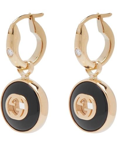 Gucci Interlocking G Diamond & Onyx Earrings - Metallic