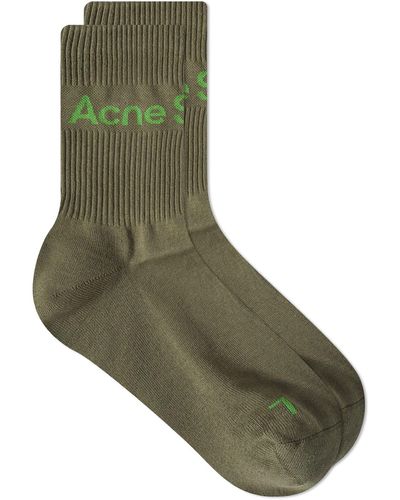 Acne Studios Short Rib Logo Sock - Green