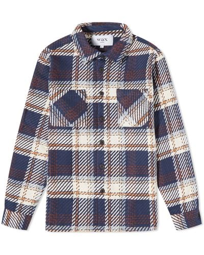 Wax London Astro Check Whiting Overshirt - Blue