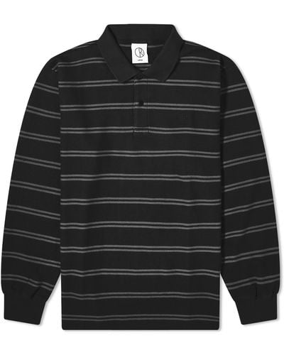 POLAR SKATE Long Sleeve Stripe Polo Shirt - Black