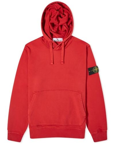 Stone Island Garment Dyed Popover Hoodie - Red