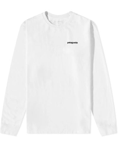 Patagonia Long Sleeve P-6 Logo Responsibili-Tee - White