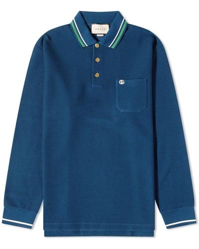 Gucci Long Sleeve Logo Polo Shirt - Blue