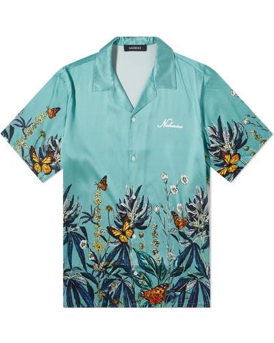 NAHMIAS Botanical Silk Vacation Shirt - Blue