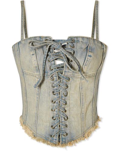 MISBHV Laced Up Denim Corset Top - Gray