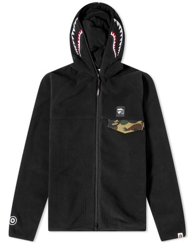 A Bathing Ape Shark Polartec Full Zip Hoody - Black