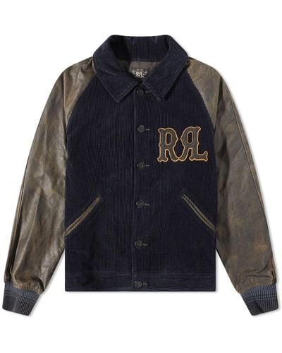 RRL Farewell Varsity Lined Bomber Jacket - Blue