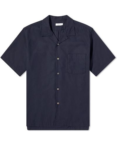 Nanamica Short Sleeve Open Collar Panama Shirt - Blue