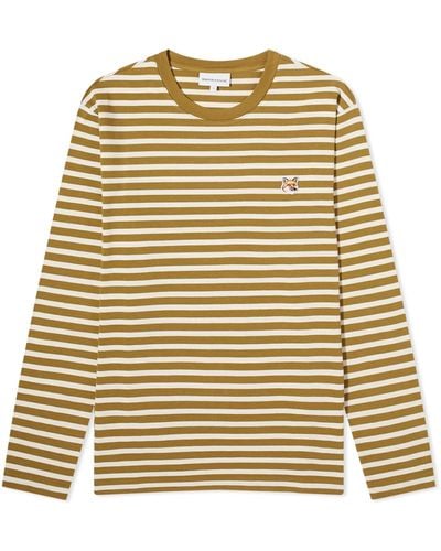 Maison Kitsuné Fox Head Patch Long Sleeve Stripe T-Shirt - Brown