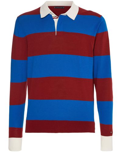 Tommy Hilfiger Poloshirt STRIPED KNITTED RUGBY Langarm - Blau