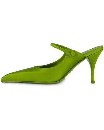 Prada High-Heel Mules 8,5 cm mit Satin und Leder - Grün
