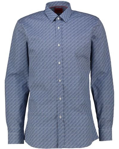 HUGO Hemd aus Baumwollpopeline ELISHA02 Extra Slim Fit Langarm - Blau