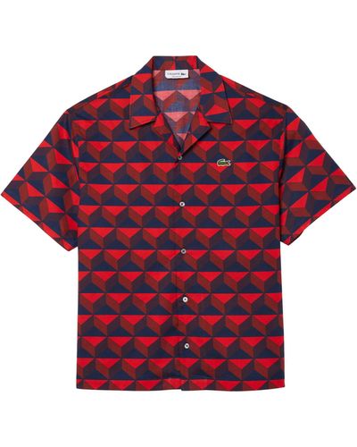 Lacoste Sommerhemd Relaxed Fit Kurzarm - Rot
