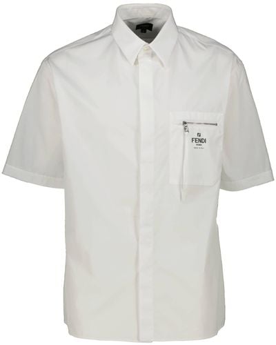 Fendi Hemd aus Baumwollpopeline Regular Fit Kurzarm - Weiß
