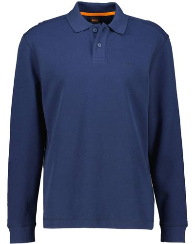 BOSS Poloshirt PETEMPESTOLONG Regular Fit Langarm - Blau
