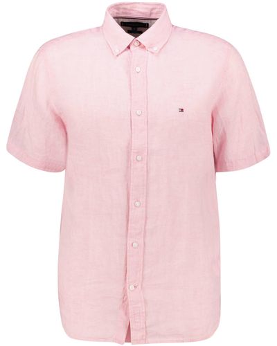 Tommy Hilfiger Leinenhemd PIGMENT DYED Regular Fit Kurzarm - Pink