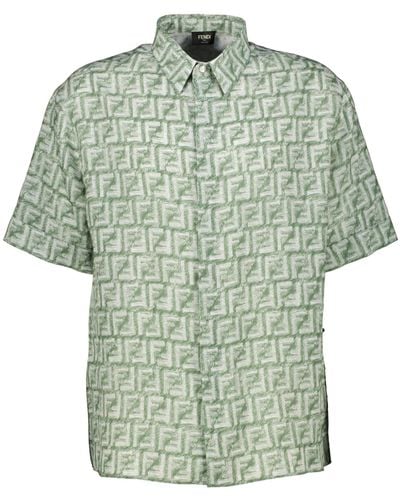 Fendi Hemd aus Leinen FRINGED PRINT FF - Grün
