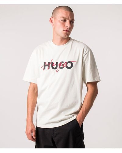 HUGO Relaxed Fit Dakaishi Double Logo T-shirt - White