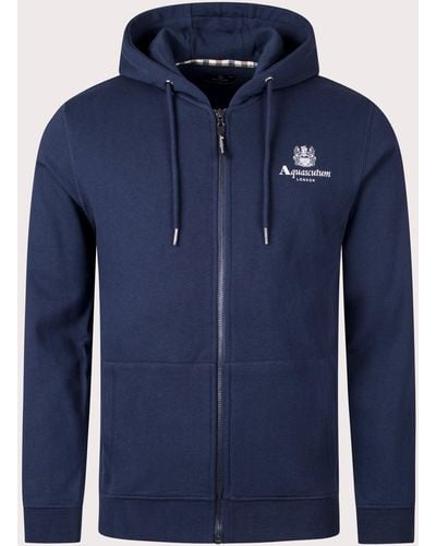 Aquascutum Active Small Logo Full Zip Hoodie - Blue