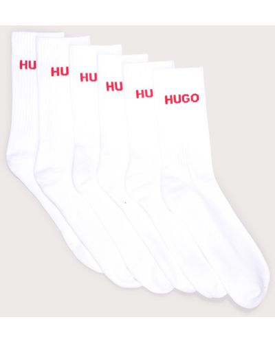 HUGO 6 Pack Rib Logo Socks - White