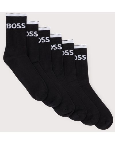 BOSS 6 Pack Qs Stripe Socks - Black
