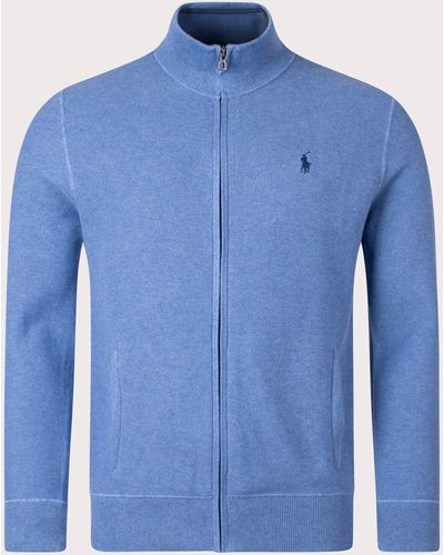 Polo Ralph Lauren Mesh Knit Cotton Zip Through Sweatshirt - Blue