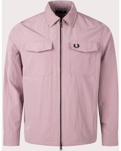 Fred Perry Zip Through Lightweight Textured Overshirt - Pink