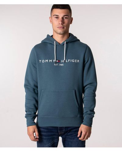 Tommy Hilfiger Logo Fleece Hoodie - Blue