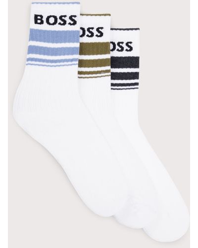 BOSS 3 Pack Rib Stripe Socks - White
