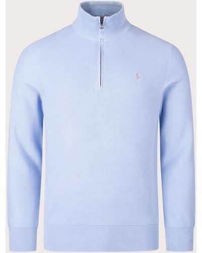 Polo Ralph Lauren Quarter Zip Contrast Logo Knit Jumper - Blue