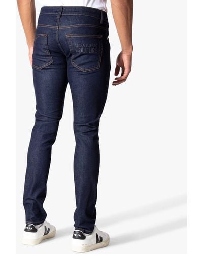 Versace Skinny Fit Embroidered Logo Jeans - Blue