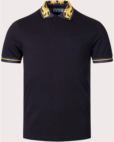 Versace Chain Couture Printed Collar Polo Shirt - Blue