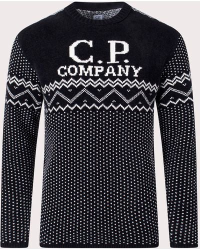 C.P. Company Chenille Cotton Jacquard Knitted Jumper - Blue