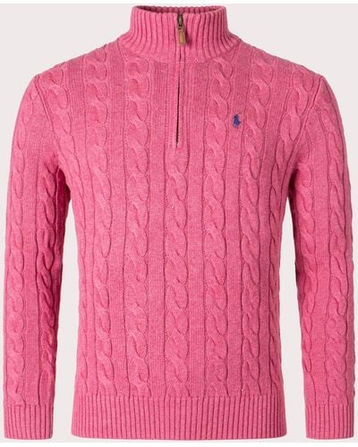 Polo Ralph Lauren Cable Knit Quarter Zip Jumper - Pink