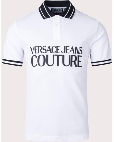 Versace Chest Logo Tipped Trims Polo Shirt - White