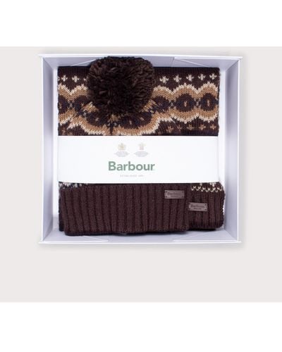 Barbour Fairisle Beanie And Scarf Gift Set - Brown