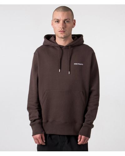 Norse Projects Relaxed Fit Arne Organic Logo Hoodie - Brown