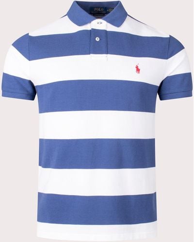 Polo Ralph Lauren Custom Slim Fit Striped Mesh Polo Shirt - Blue