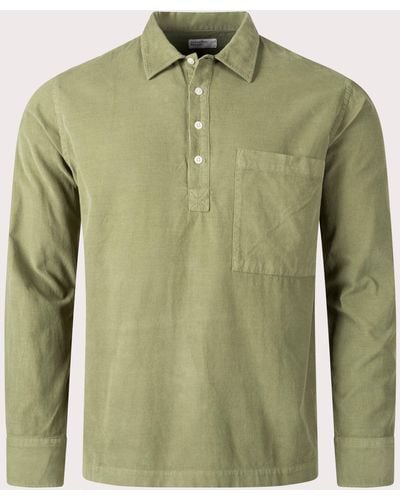 Universal Works Relaxed Fit Long Sleeve Polo Shirt - Green