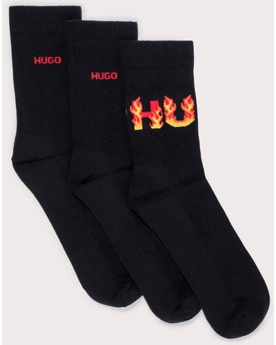 HUGO 3pack Rib Flame Socks - Black