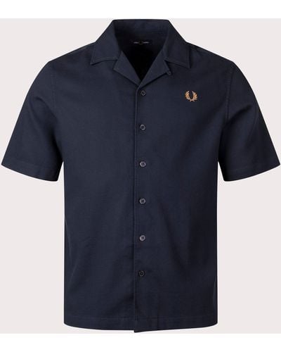 Fred Perry Pique Texture Revere Collar Shirt - Blue