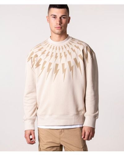 Neil Barrett Relaxed Fit Fair Isle Thunderbolt Sweatshirt - Natural