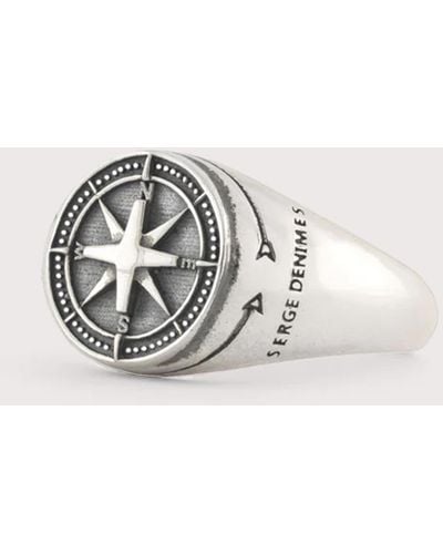 Serge Denimes Silver Napoleon Ring - White