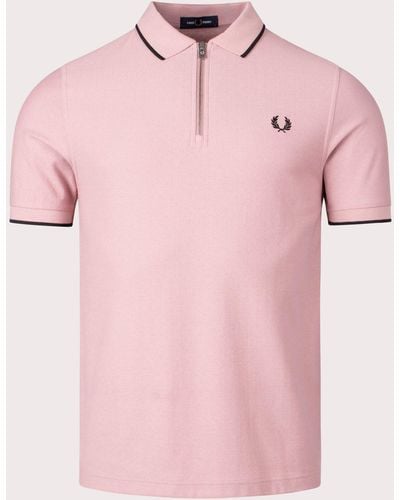 Fred Perry Crepe Pique Zip Neck Polo Shirt - Pink
