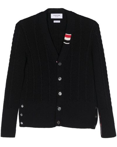 Thom Browne Cable-Knit Virgin-Wool Cardigan - Black