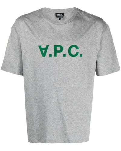 A.P.C. River Logo-Flocked T-Shirt - Grey