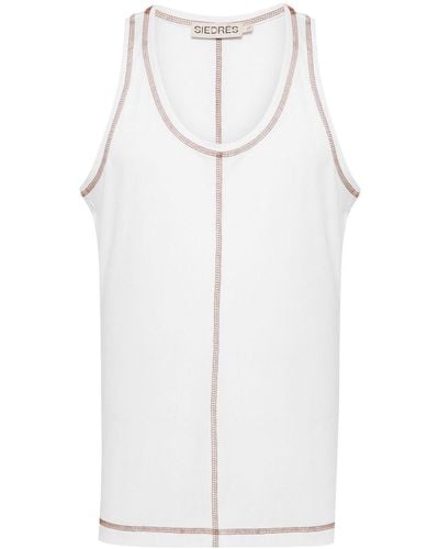 Siedres Contrast-Stitching Ribbed Tank Top - White