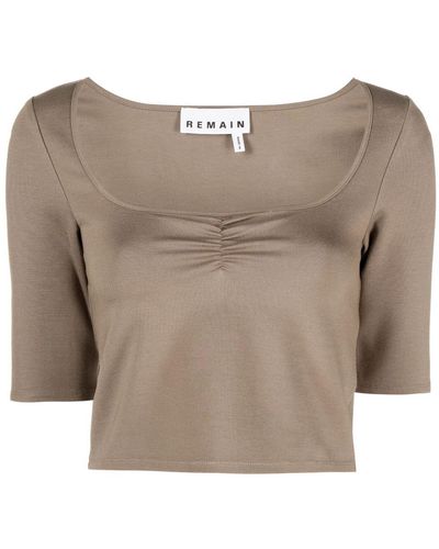 Remain Ruched-Detail Cropped Blouse - Natural
