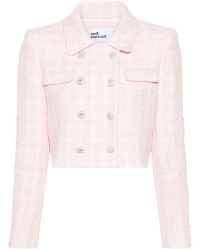 Self-Portrait Cropped Tweed Jacket - Pink
